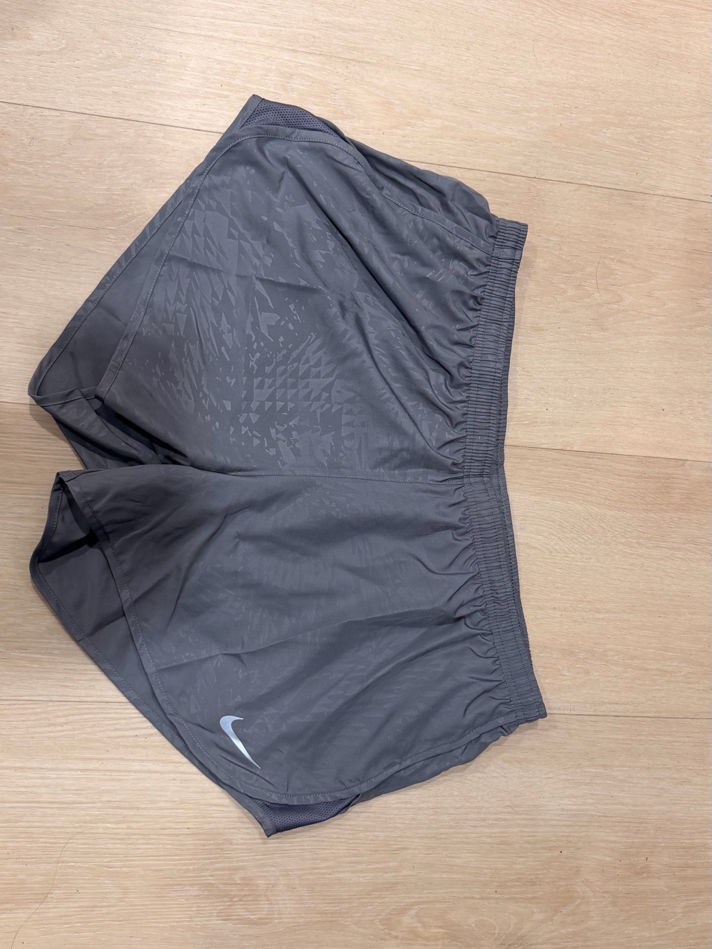 Nike Light Gray Dri-FIT Athletic Shorts with Black Swoosh
